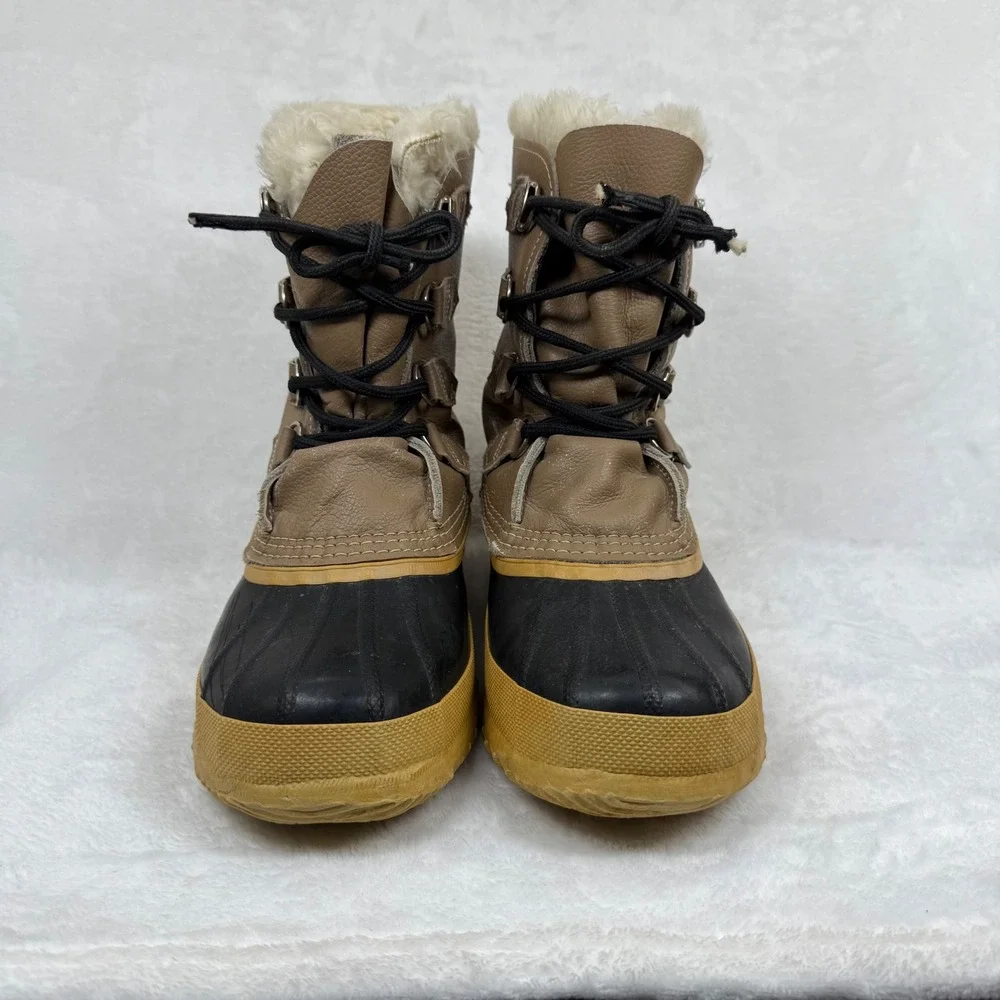 Sorel Caribou Winter Duck Boots Tan Black‎ Leather Rubber Made in Canada Mens 9